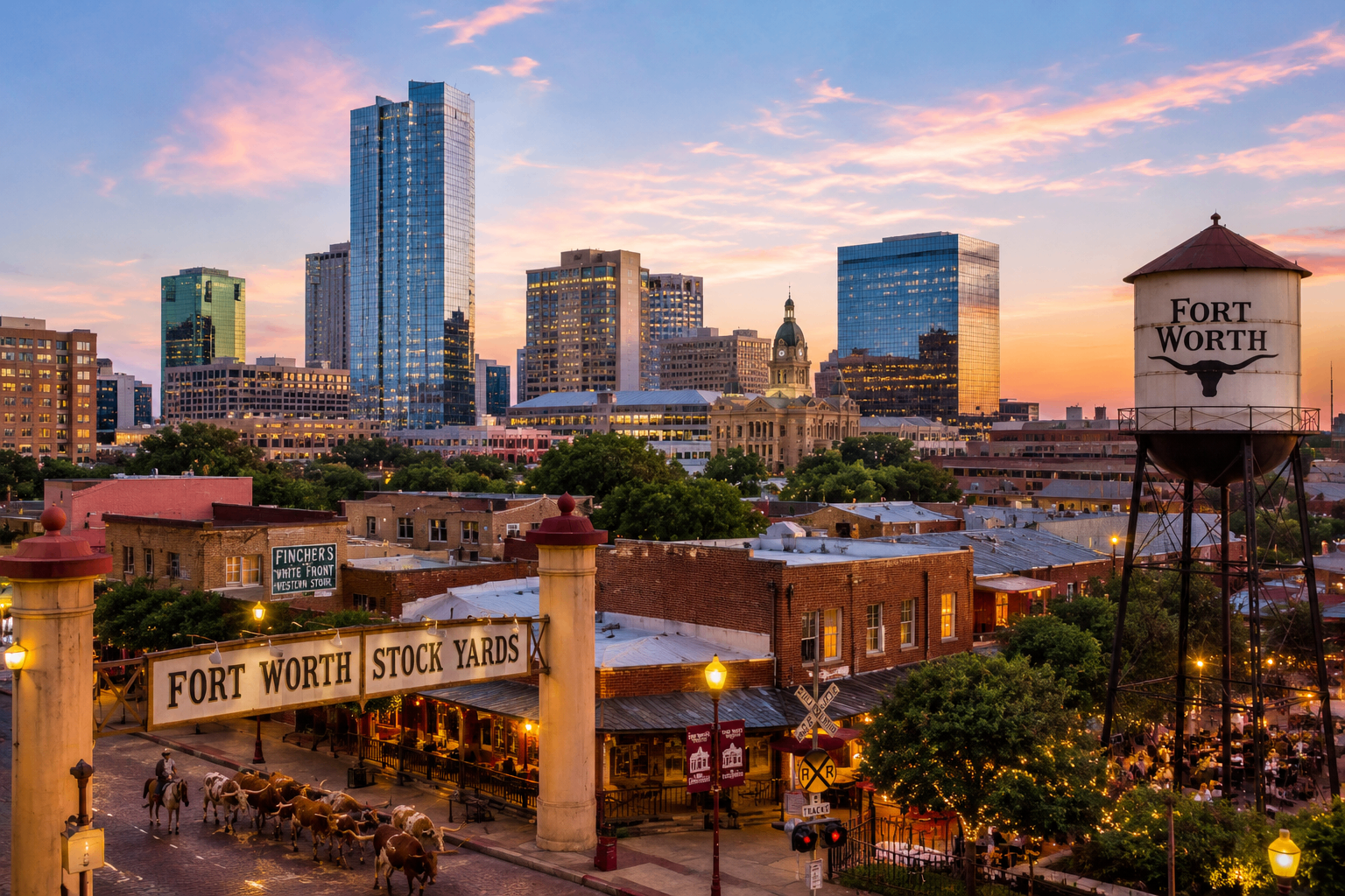 Fort Worth skyline with Stockyards