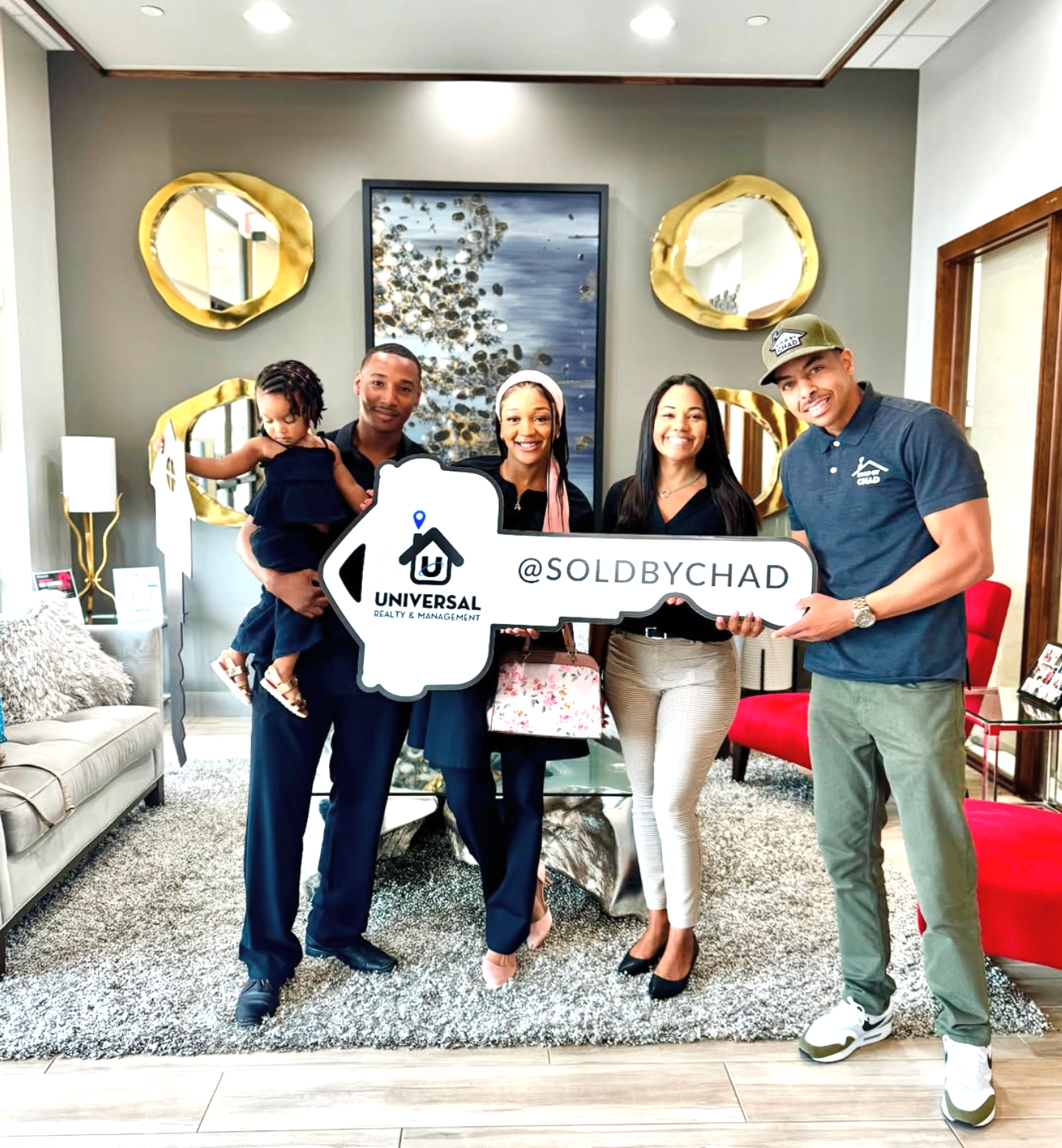 Family celebrating their new Texas home with Chad Gordon