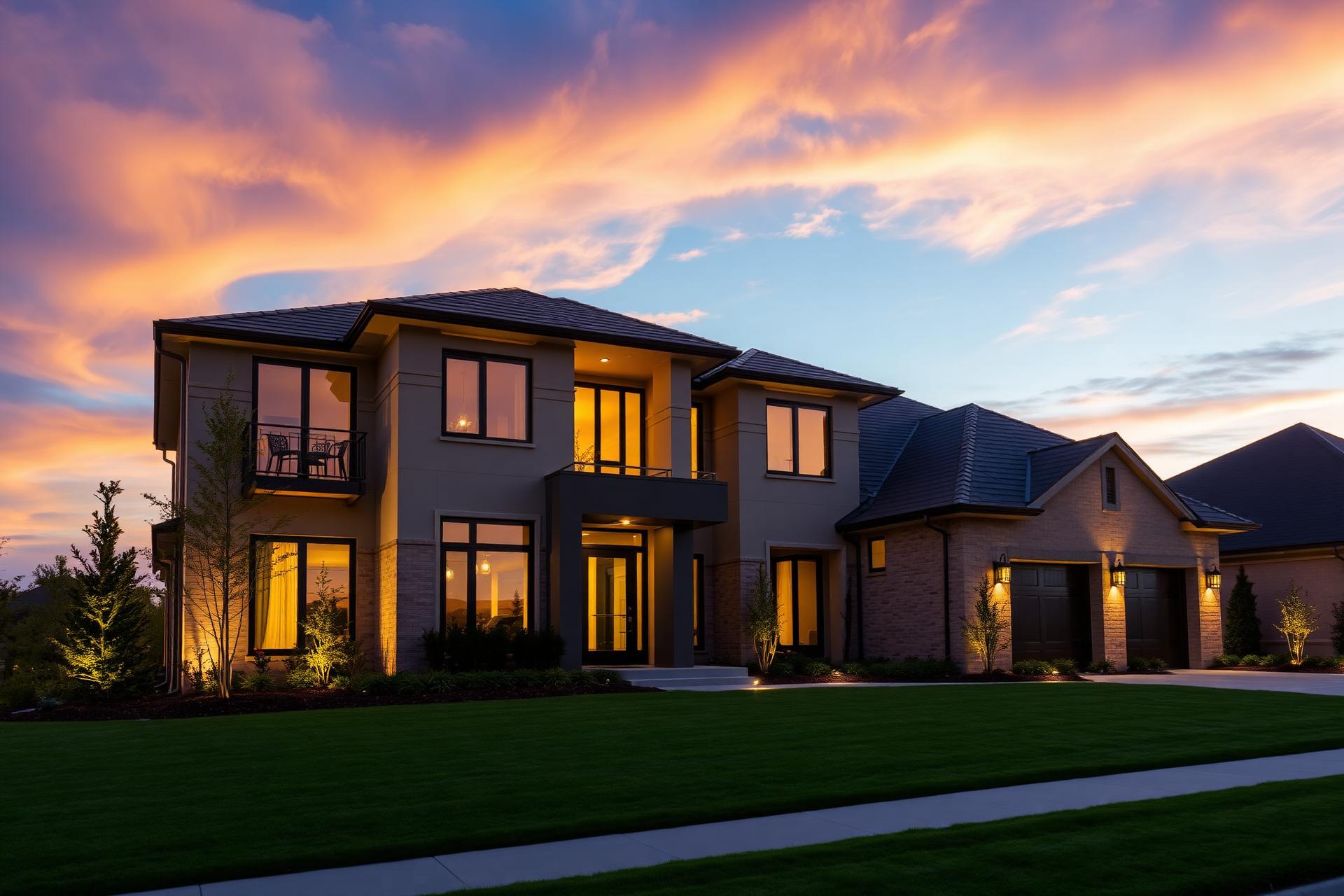 Luxury Texas home at dusk